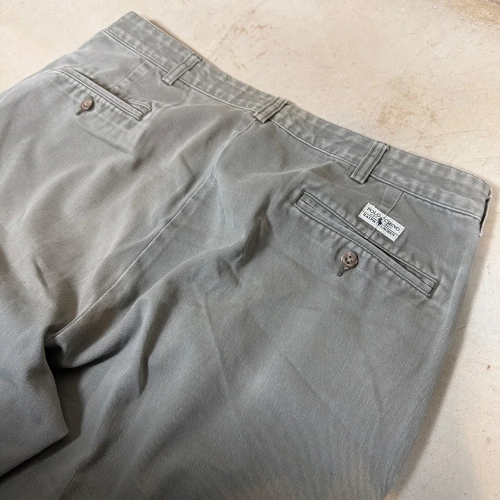 Polo Ralph Lauren Andrew Pant Mens 36x30 Grey Green Pleated Cotton Chinos Vtg